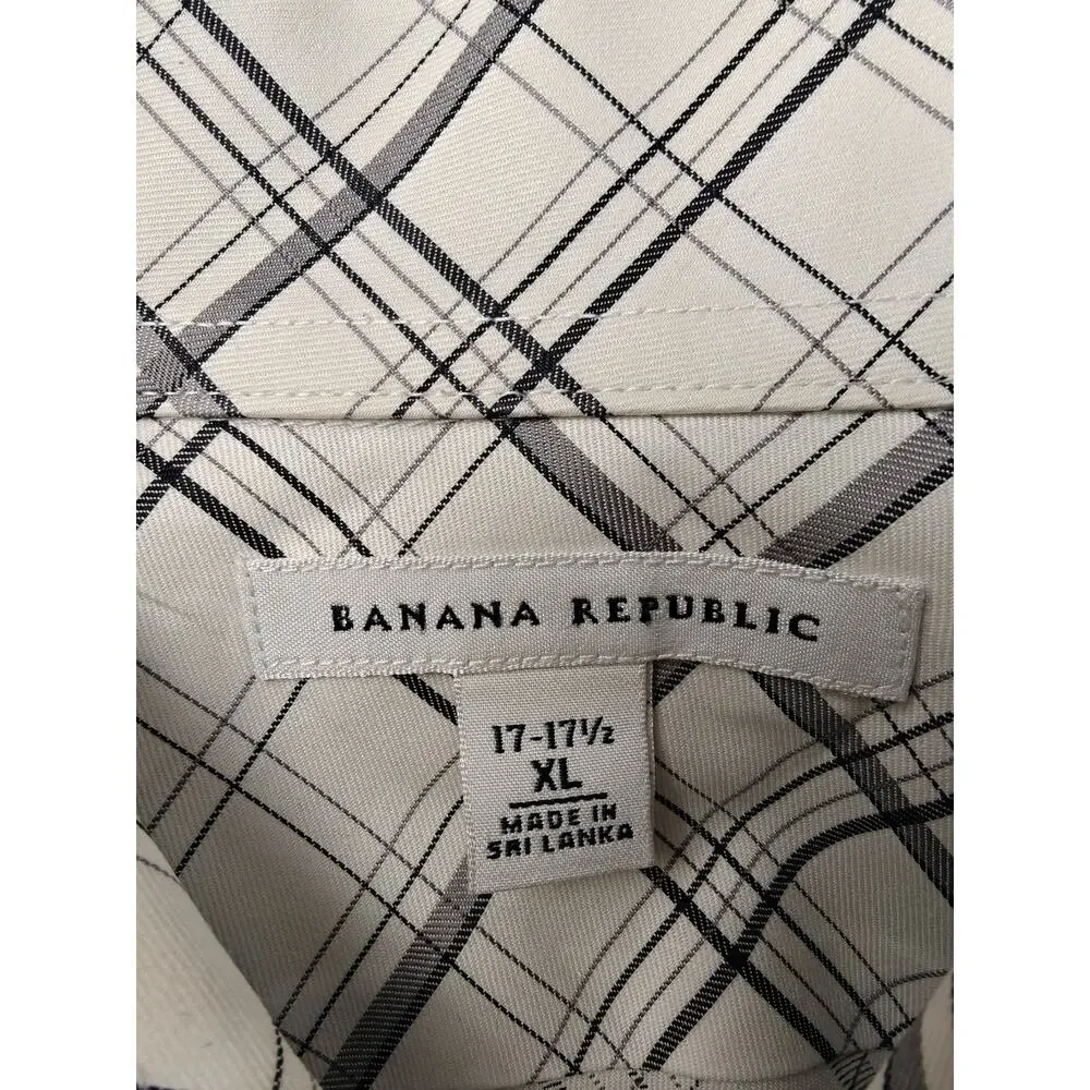 Men’s Banana Republic Dress Shirt White Gray Plaid XL 17-17 1/2